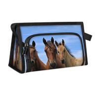 Curious Horses Trousse de maquillage de voyage pour femmes, hommes, enfants, filles, garçons, chevaux, trousse de toilette, trousse de toilette, trousse de douche, organiseur, couleur, L, Organiseur