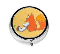 Curious Reading Fox Pilulier de voyage personnalisé unique - 7 jours AM et PM avec motif imprimé complet - Mini organisateur de médicaments plaqué fer