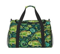 Curious Sac de voyage à imprimé caméléon pour homme et femme, sac de voyage pliable et sac fourre-tout spacieux pour le rangement d'articles de toilette, bagages, articles personnels, noir, taille L