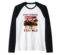 Curious Stay Wild Deer Sunset Nature Lover Outdoor Vintage Manche Raglan
