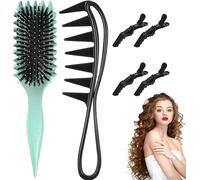 Curl Brush Kit,Curly Hair Brush,Shark Tooth Comb,4 Hair Clips,Curl Defining Brush,Detangling Hair Brush for Detangling,Shaping and Defining Curls