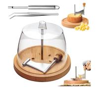 Curler Flower Maker Wheel Slicer, Stainless Steel Cheese with Wooden Base - Rotating Cheeses Shaver, Cheese Curler Wheel for Chocolate Curls Dessert Decoration for Wheels Up to 6 Inches(Lid,2)