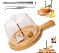 Curler Flower Maker Wheel Slicer, Stainless Steel Cheese with Wooden Base - Rotating Cheeses Shaver, Cheese Curler Wheel for Chocolate Curls Dessert Decoration for Wheels Up to 6 Inches(Lid,1)