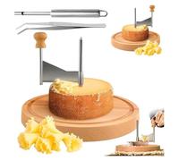 Curler Flower Maker Wheel Slicer, Stainless Steel Cheese with Wooden Base - Rotating Cheeses Shaver, Cheese Curler Wheel for Chocolate Curls Dessert Decoration for Wheels Up to 6 Inches(No lid,2)