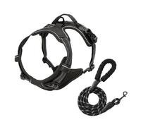 Curli Harnais pour chien de taille moyenne Noir Taille XL 45 kg | Harnais pour chien, respirant, réglable, réfléchissant, avec laisse, pour promenades en plein air, entraînement
