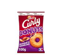 CURLY - Biscuits Apéritifs Donuts Soufflés Cacahuète Caramélisée - Sans Huile de Palme - Sans Conservateur - Sans Exhausteur de Goût - Fabriqué en France - le sachet de 100g - Le Lot De 4