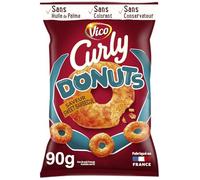 CURLY - Biscuits Apéritifs Donuts Soufflés Cacahuète Saveur Sweet Barbecue - Sans Huile de Palme - Fabriqué en France - le sachet de 90 g - Le Lot De 4