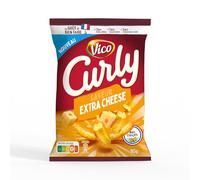 CURLY - Biscuits Apéritifs Soufflés à la Cacahuète Saveur Fromage - Sans Huile de Palme - Sans Conservateur - Sans Exhausteur de Goût - Saveur Extra Cheese - le sachet de 90g - Le Lot De 4
