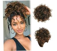 Curly Bun, Clip de morceaux de cheveux en pignon courte, pièce cheveux bouclée classique, fausse synthétique désordonnée pour les femmes, accessoires pour les mises à jour, marron.