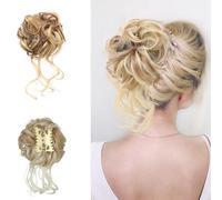Curly Bun Hair Claw Clips,Messy Bun Hair Piece,Tousled Updo Hair Bun Curly Clip,Wavy Curly Hair Wrap Ponytail,Synthetic Hairpieces Hair Scrunchies Chignon For Women Girls (Gold)