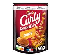 CURLY Cacahuètes Saveur Curry - Apéritif Croquant 150g en Sachet Refermable - Sans Huile de Palme, Sans Colorant ni Conservateur - Fabriqué en France - Lot de 4