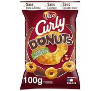 CURLY Curly Donuts Noisettes 100G, biscuits soufflés gourmands parfaits pour un apéritif croquant- Lot De 4