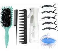Curly Hair Brush Kit with No Pull Definition Brush,Wide Tooth Comb,Tail Comb,Spray,Scalp Massage Brush and Hair Clips,for Styling