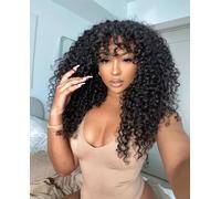 Curly Human Hair Wig with Bangs Perruque Femme Naturelle Brésilien avec Frange Glueless Wig None lace wig human hair wig with bang 16 Inch
