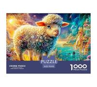 Curly Lamb by River in Dreamy Landscape Puzzle De 1000 Pièces Sheep Qualité Premium, Excellent Jeu pour Adultes Et Enfants 70x50cm/1000pcs