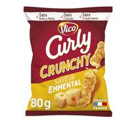 CURLY - Soufflés Le Crunchy Simply Emmental - Sans Huile de Palme · Sans Colorant · Sans Conservateur · Texture Craquante et Fondante · Fabriqué en France - le sachet de 80g - Le Lot De 4