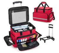 CURMIO Sac de Travail pour Enseignant, Mallettes à roulettes pour Ordinateur Portable 14'', Sacoche Trolley Multifonction pour l'enseignement, Le Bureau, l'artisanat, Rouge