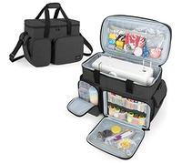 CURMIO Sac Transport Machine à Coudre et Accessoires, Noir | Multi-Poches, Pieds Antidérapants Caoutchouc, Bandoulière Amovible, Compatible avec Singer/ Brother/ Janome, Sacoche Vide