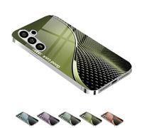 Curranet Scale Pattern Hard Case for Samsung, Curranet Plating Tempered Glass, Anti-Scratch Shockproof Protective Case for Samsung S25 S24 S23 S22 S21 S20 Series (S24,Green)