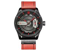 Curren 8301 Montre analogique à quartz pour homme avec bracelet en cuir Noir, Rouge, Militaire