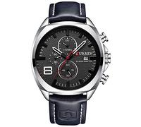 CURREN 8324 Montre à quartz pour homme - Multifonction - Style calendrier - Étanche - Bracelet en cuir, bleu marine, Montres à quartz