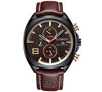 CURREN 8324 Montre à quartz pour homme - Multifonction - Style calendrier - Étanche - Bracelet en cuir, Marron., Montres à quartz