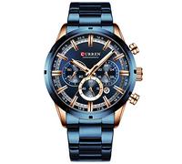 CURREN 8355 Montre à quartz analogique en acier pour homme avec trois sous-cadrans Bleu, bleu, 22, Bracelet