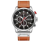CURREN Chronographe de sport résistant à l'eau pour hommes montres militaires multifonction en cuir à quartz montres-bracelets, argent, Chronographe, mouvement à quartz