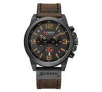 CURREN Marque de luxe pour homme, montre-stoppeur militaire, étanche, en cuir, chronographe, mode masculine, montre à quartz (couleur café), brun café, chronographe, montre à quartz