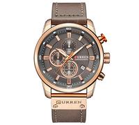 CURREN Montre à quartz multifonction pour homme - Résistante à l'eau - En cuir - Gris doré, Doré / Gris, Chronographe, mouvement à quartz