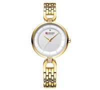 CURREN Montre à quartz pour femme avec strass et bracelet en acier inoxydable, Doré/blanc, Bracelet