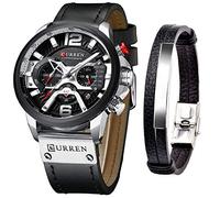 CURREN Montre à quartz pour homme avec chronographe et bracelet tendance Bleu Montres de luxe Cadeaux (argent), Montre à quartz, chronographe
