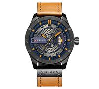 CURREN Montre à quartz pour homme en cuir, Noir, bleu, marron., Sangle