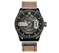 CURREN Montre à quartz pour homme en cuir, noir/marron, Sangle