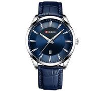 CURREN Montre à quartz simple avec bracelet en cuir pour homme, Bleu argenté, Sangle