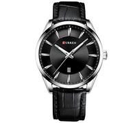 CURREN Montre à quartz simple avec bracelet en cuir pour homme, noir/argenté, Sangle