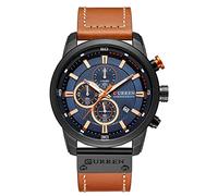 Curren Montre-Bracelet analogique élégant Moderne décontracté Sportif Multifonctionnel Calendrier chronographe chronographe Second Bracelet en Cuir réglable Boucle de sécurité, Café-Noir, M, Sport