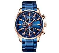 CURREN Montre-bracelet pour homme avec plusieurs fuseaux horaires et affichage de la date en acier inoxydable argenté Montre de sport Bleu 8351, Bracelet