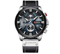 CURREN Montre chronographe de luxe pour homme - Grand cadran - Bracelet en cuir étanche - Pour le sport et l'armée, noir/argenté, Chronographe, mouvement à quartz