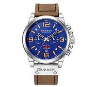 CURREN Montre chronographe de luxe pour homme - Style militaire - Étanche - En cuir - Bleu argenté, Bleu argenté, Montre à quartz, chronographe
