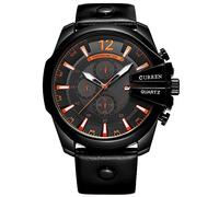 Curren Montre de luxe pour homme avec bracelet en cuir et grand cadran doré, noir noir, Sangle