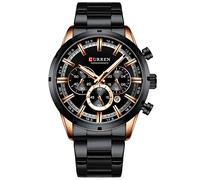 CURREN Montre de sport à quartz chronographe pour homme avec aiguilles lumineuses, horloge tendance en acier inoxydable, date (or rose, noir), Chronographe, mouvement à quartz