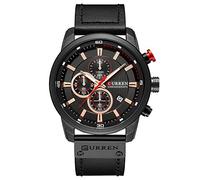 CURREN Montre de sport pour homme - Chronographe - Résistante à l'eau - Montre militaire multifonction en cuir - Montre-bracelet à quartz, Black Black, bracelet