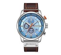 CURREN Montre de sport pour homme étanche avec date et bracelet en cuir multifonction 8291, Argenté, marron, bleu, Moderne