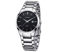 CURREN Montre Homme Classique Noir Argent Bracelet Acier Quartz Analogique Montre avec Date pour Homme (Argent Noir), Argenté/noir, Classique