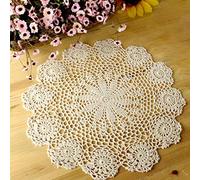 Currentiz Napperon Table Tressée RonBeige Blanc Napperon Napperons en Dentelle Crocheté À La Main Lotus Table 35-40 Cm
