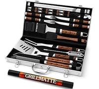 Curry Master Mallette de barbecue pour homme - Set de couverts de barbecue de qualité supérieure pour barbecue à gaz et kit de barbecue idéal pour les hommes - Cadeau pour homme - Set de pinces à