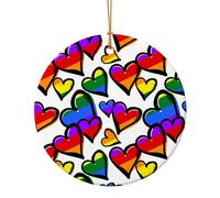 (Cœurs de la Gay Pride Arc-en-ciel) 10 cm Arbre de Noël Ornements Pendentifs Rond en Céramique Ornements Pendentifs Décoration de Noël pour Roman