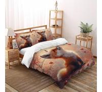 Cœurs de Renard Housse De Couette 3 Pièces Animal Themes Wildlife Imprimé De Couvre-Lit Microfibre pour Adulte Et Enfant avec 2 Taie d'oreiller Double(200x200cm)