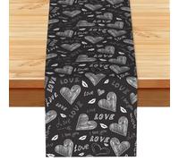 Cœurs écrits à la Main, Mots d'amour,Chemin de Table en Imitation Lin pour Salle à Manger ou réception, 33 x 183 cm